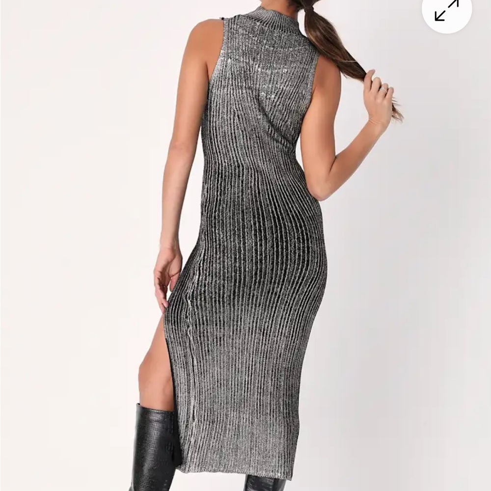 Lulu’s Metallic Silver and Black Sleeveless Sweater Dress